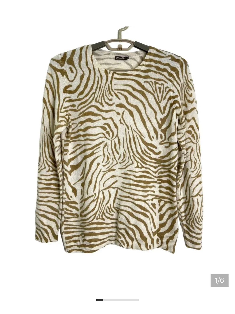 J. McLaughlin Zebra-Print Crewneck Sweater in Cream & Olive